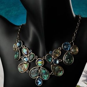 💖 Iridescent Teal Crystal Statement Necklace 💖